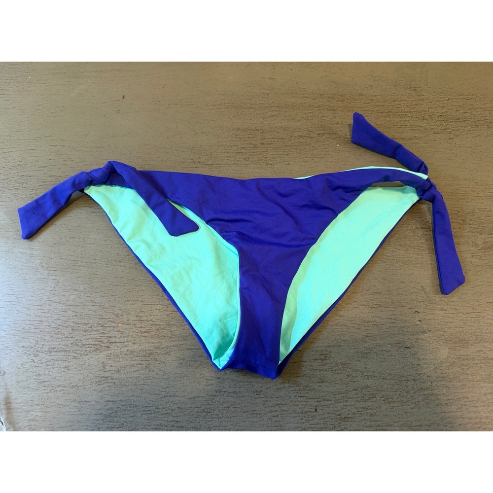 L Space Reversible Bikini Bottoms Blue Mint Green Side Tie Swim Large NWOT